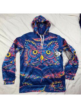 INTO THE AM Electric Owl Hoodie 2XL Trippy Rave Festival Graphic Fleece Casual